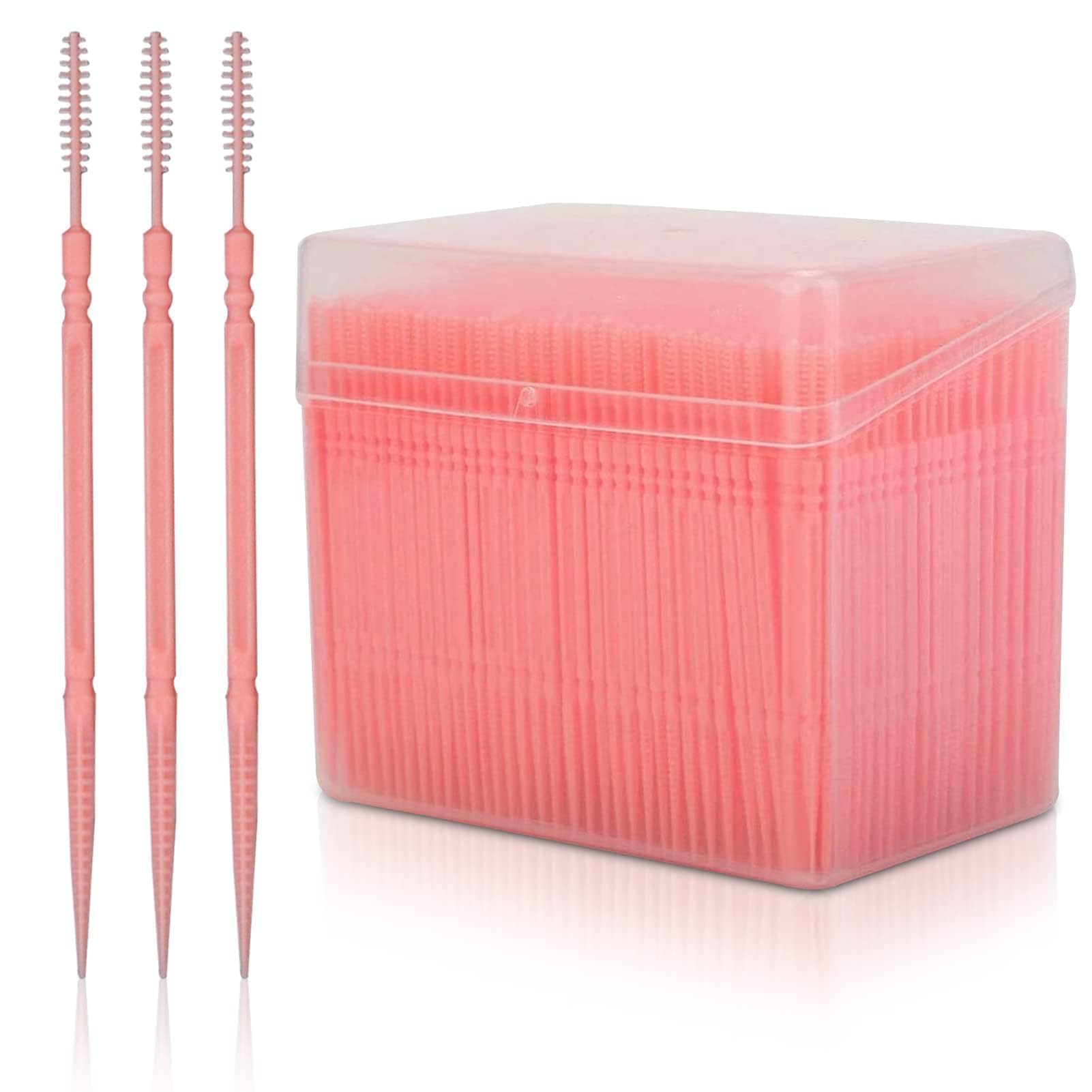 Agatige 1100 Pieces Double Head Dental Picks, Soft Plastic Toothpicks Tooth Floss Picks Interdental Brush Flosser Sticks Toothpick Tooth Flossing Oral Dental Brush Cleaning Tool(Pink)