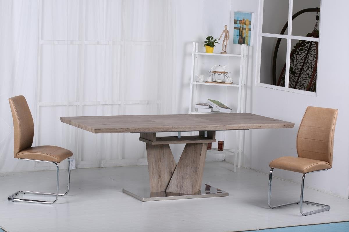 Elisa Extending Dining Set with Stainless Steel Base, Dining Room Table & Chair Set, Natural, Oak Effect, Dining Room Furniture