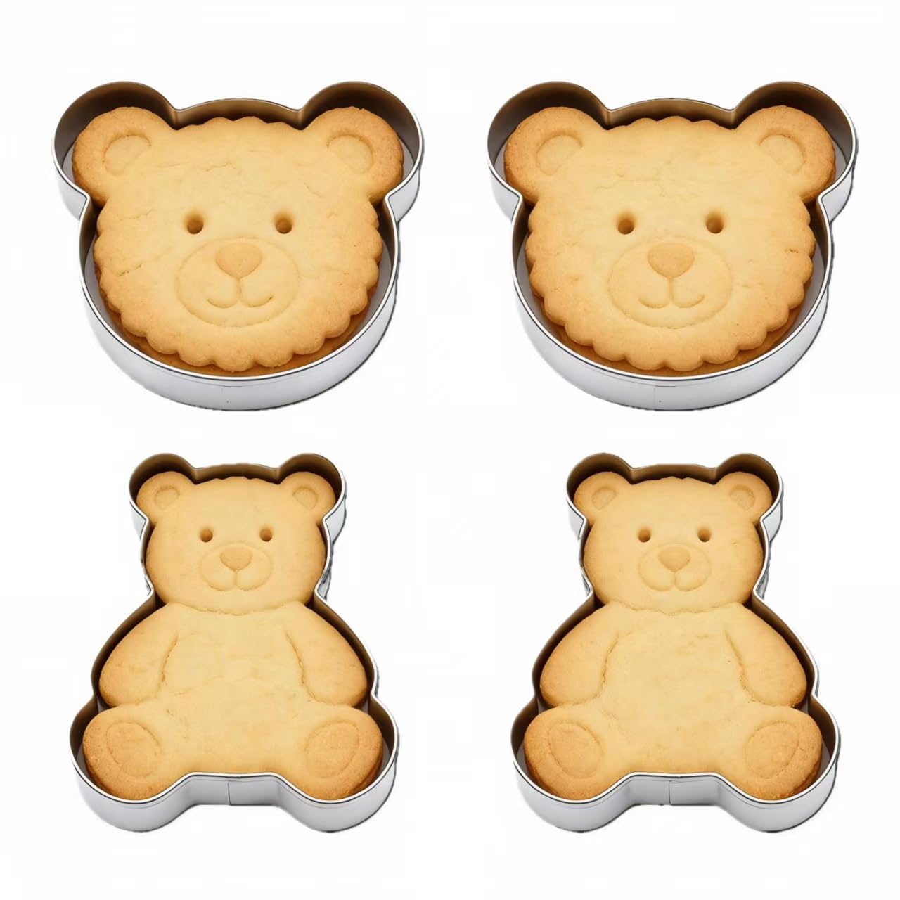 4 Pcs Teddy Bear Cookie Cutter Set Baking Mold Stainless Steel Mould for Chocolate Candy Jelly Sweets Cake