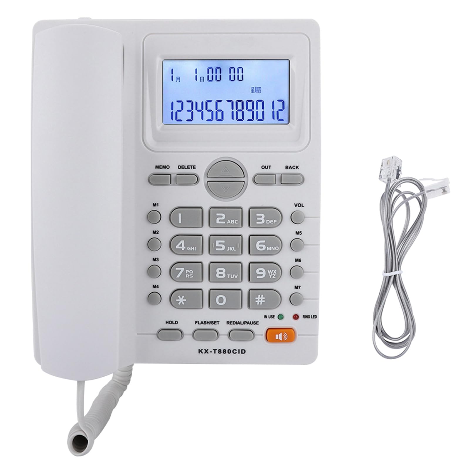 Corded Phone, Dual-port Extension Set Corded Telephone with Caller ID Display and Speaker Phone,Large Buttons Landline Phone for Office Business(white)