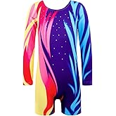 EQSJIU Long Sleeve Gymnastics Leotards for Girls with Shorts Toddler Tumbling Outfits Kids Sparkly Dance Leotard 2-12 Years