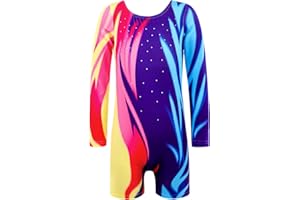 EQSJIU Long Sleeve Gymnastics Leotards for Girls with Shorts Toddler Tumbling Outfits Kids Sparkly Dance Leotard 2-12 Years