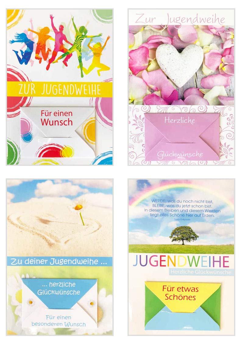 Edition Seidel Set of 4 Premium Banknote Cards with Envelope (Double Cards/Folding Cards with Envelope) 4er Set Jugendweihe