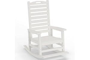 PLUUV Outdoor Rocking Chair with Removable Footboard for Adults, HDPE High Back Patio Rocking Chairs, 330lbs All Weather Porch Rocking Chairs for Outdoor & Indoor -White