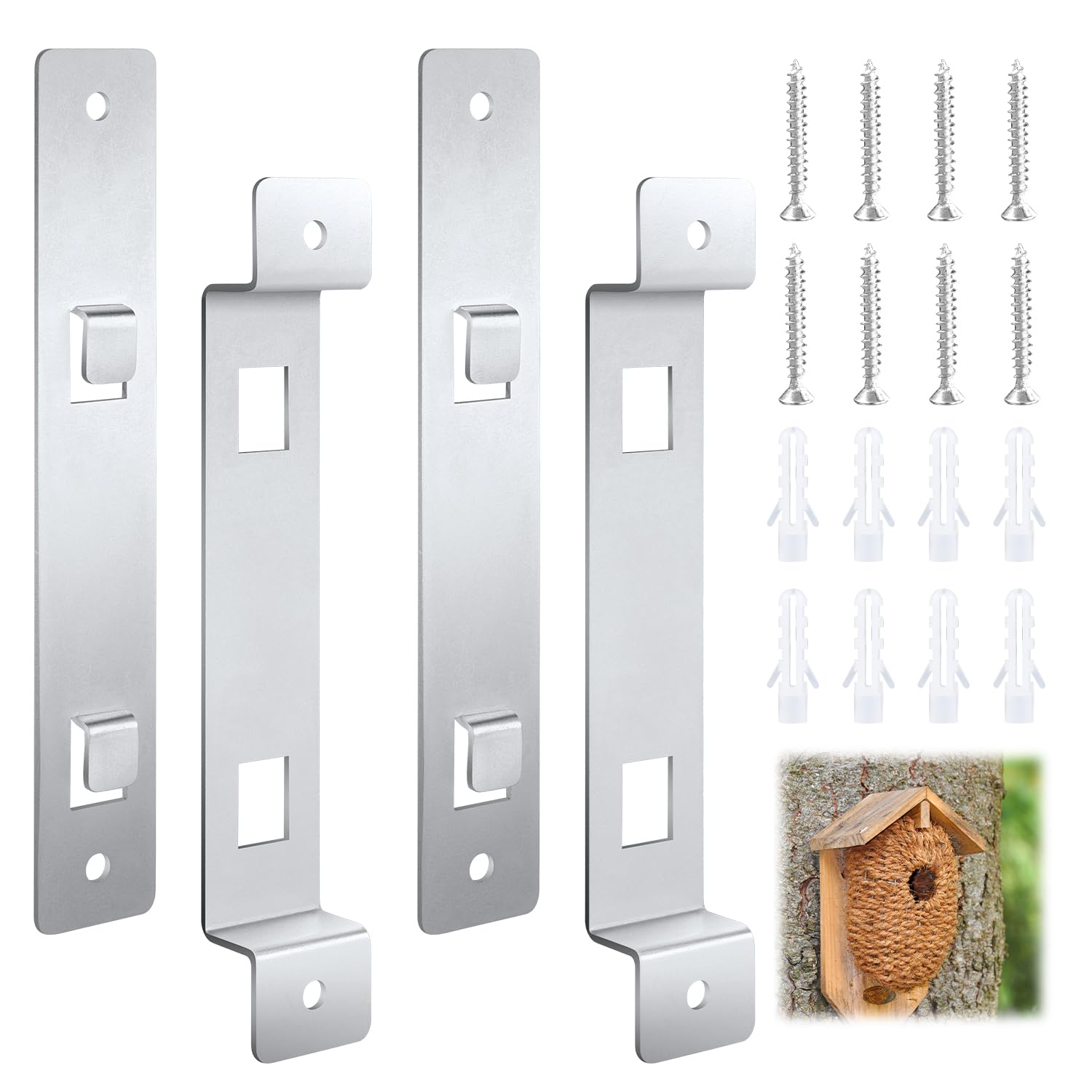 2 Sets of Bird House Brackets, Steel Rust Proof Bird House Mounting Post Bracket with Screw and Drywall Anchor, Bird House Hanger Fixing Bracket Mounting Plate for Securing Bird Houses Nesting Boxes