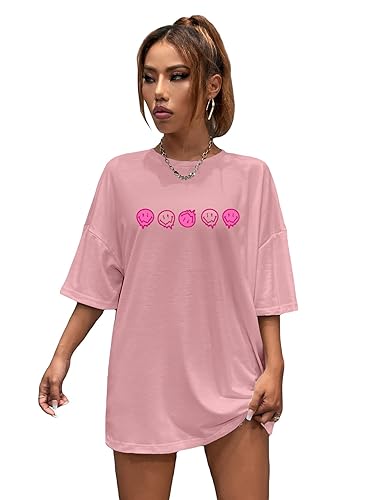 SheIn Women's Letter Print Oversized T Shirts Short-Sleeve Top