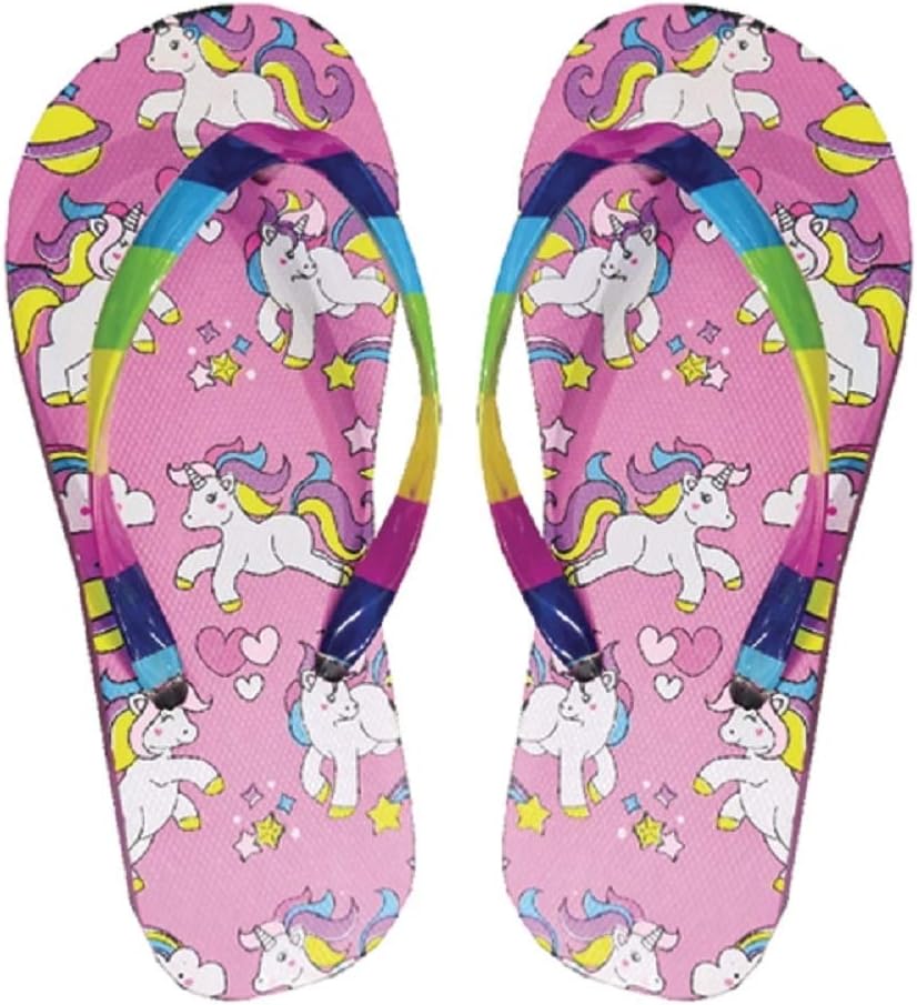 Girls Kids Pink Unicorn Flip Flops Size UK 10-11/12-13/1-2