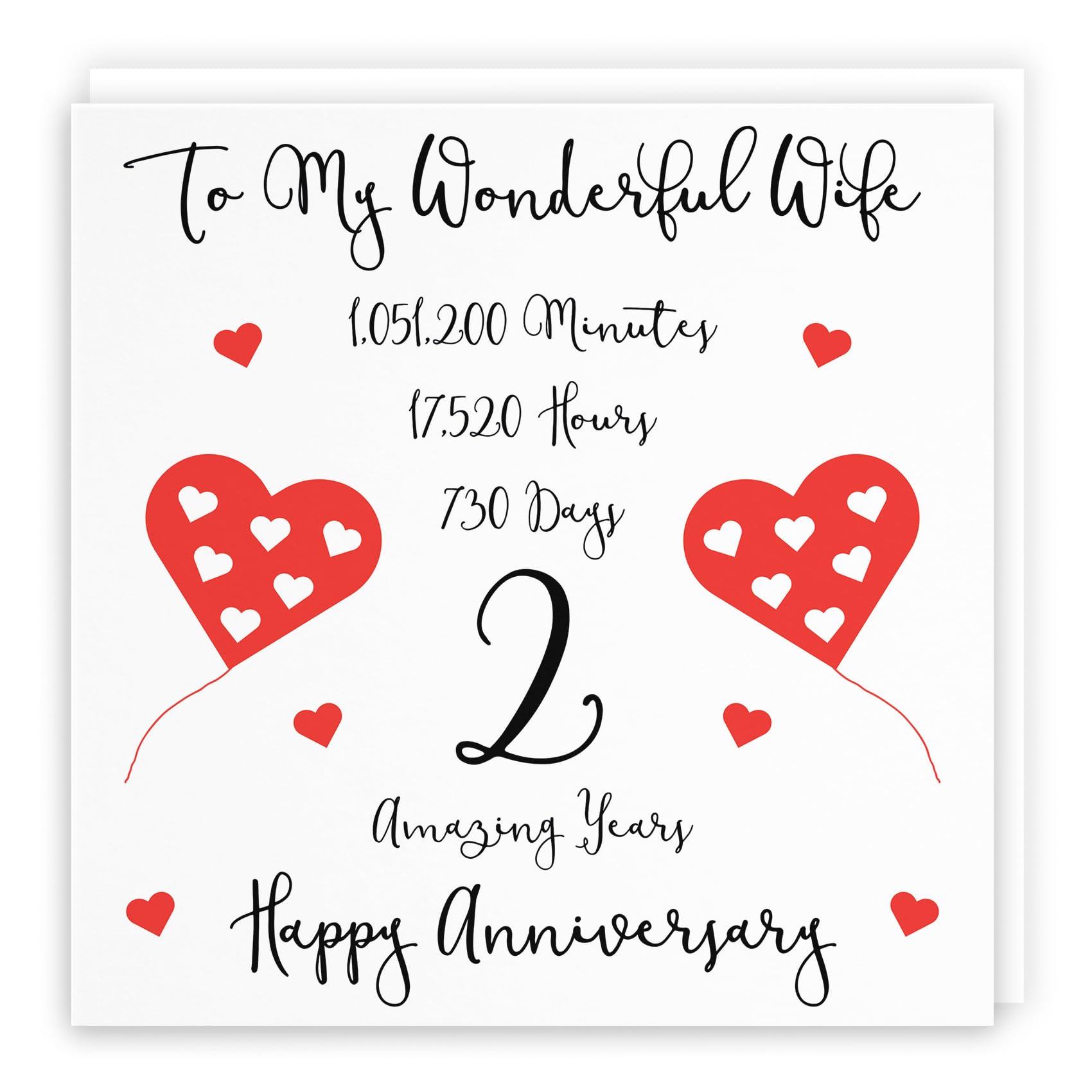 Hunts England - Large Romantic Wife 2nd Wedding Anniversary Card - To My Wonderful Wife - 2 Amazing Years - Timeless Collection - Large - 210 x 210 mm