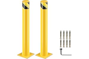 AYSIOFDY Safety Bollard 48 inch, Steel Bollard Post, Yellow Powder Coated Safety Parking Barrier Post for High Traffic Areas (48inch 2Pack)