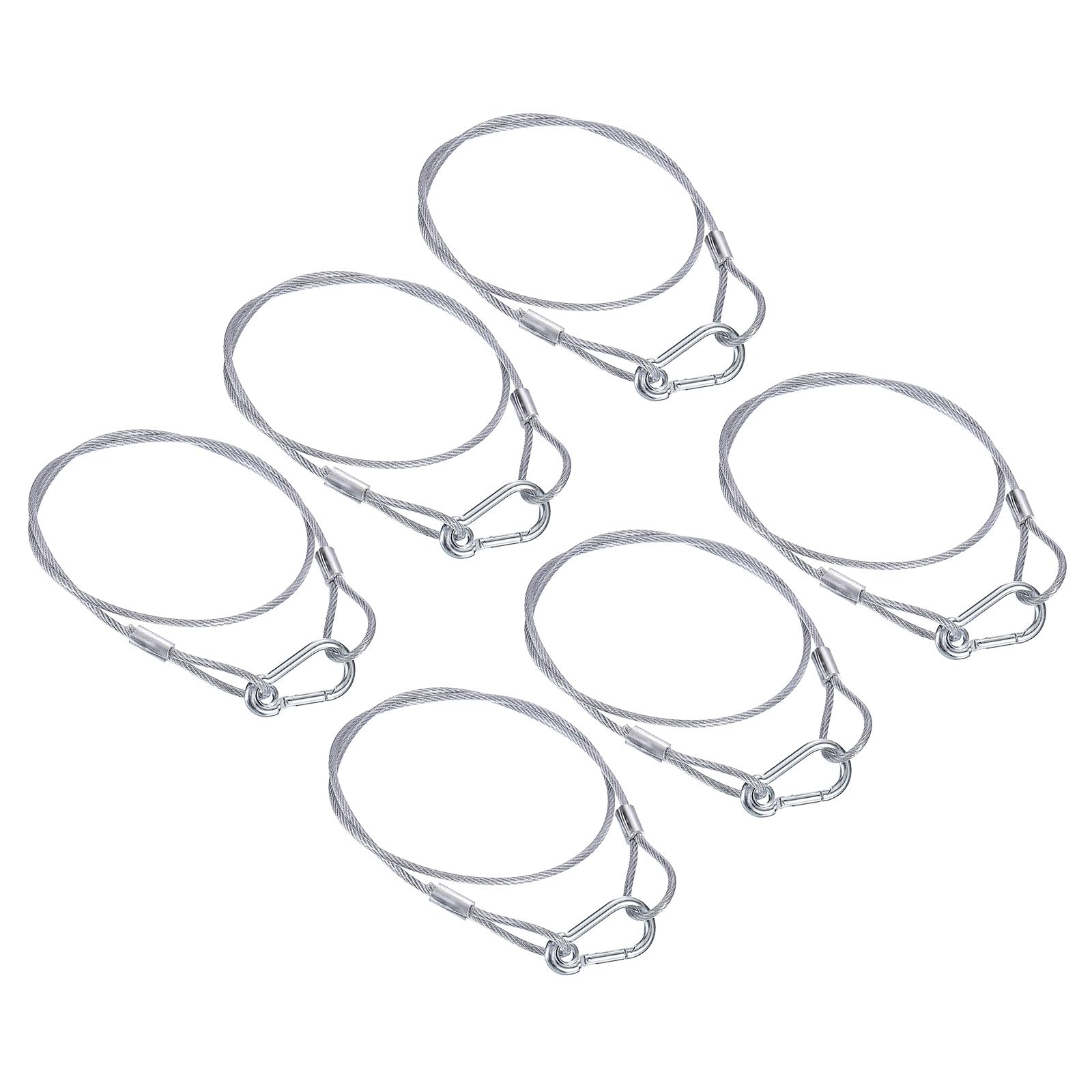 PATIKIL Stainless Steel Safety Cable 31.5"/80cm, 6Pack 3.3mm Flexible Security Wire Rope Lock Double Loops with Hook for Stage Lighting Luggage, Silver