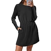 ANRABESS Womens Long Sleeve Dress 2025 Fall Casual Elastic Waist Short Mini T Shirt Dresses with Pockets Travel Outfits
