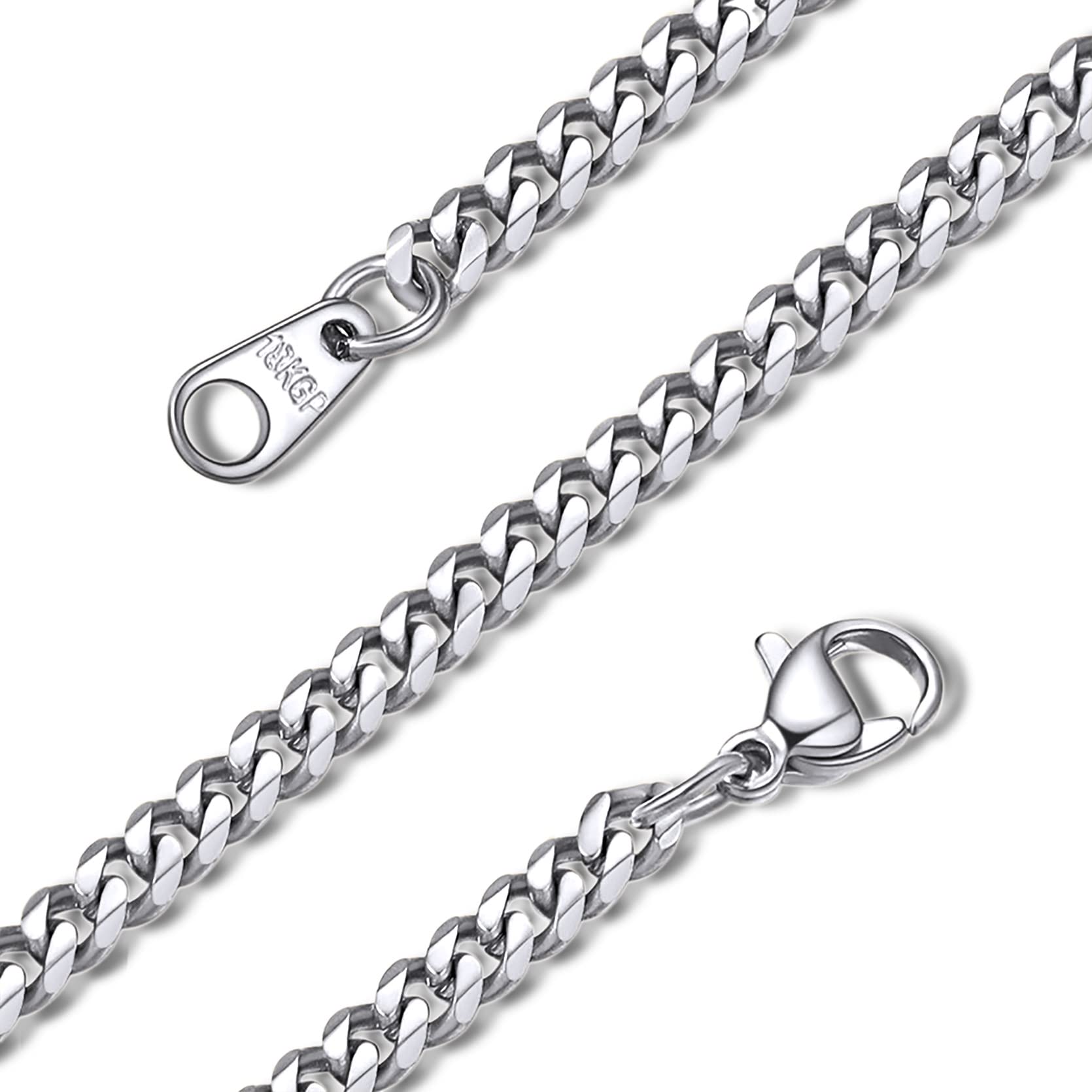 GoldChic Silver Chains Necklace for Men Women 316L Stainless Steel Necklaces 3mm Light Thin Flat Curb Link Chain Hip Hop Hypoallergenic Men's Jewellery for Son 18 inches