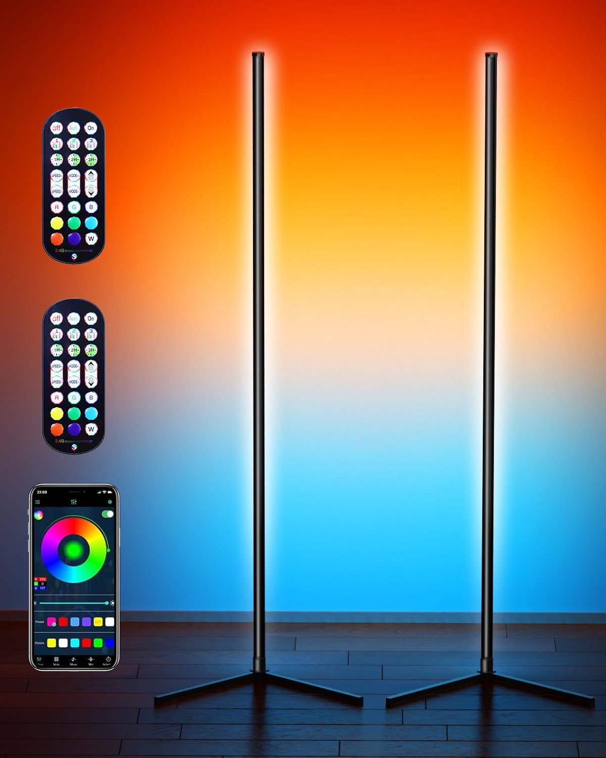 Photo 1 of Bodami Smart RGB Corner Floor Lamp, APP & Voice Control, 16 Million Color Changing LED Light with Remote, Dimmable Ambient Lighting for Bedroom, Living Room, Game Room