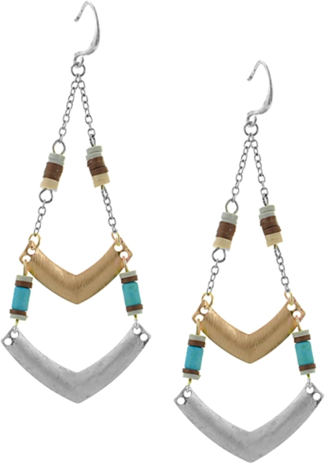 Jewellery Ant Hony Boho Hippie Chic Handmade Wood and Turquoise – White/Cream Pearl Drop Earrings Long Light Gold Matte Silver 7 cm Long