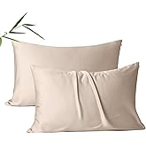 2 Pack Cooling Pillow Cases,Viscose Derived from Bamboo Pillow Protectors Standard Size Set of 2, 400 Thread Count Soft Silky Breathable Summer Pillow Cover with Zipper Hidden (2PCS, Standard, Beige)
