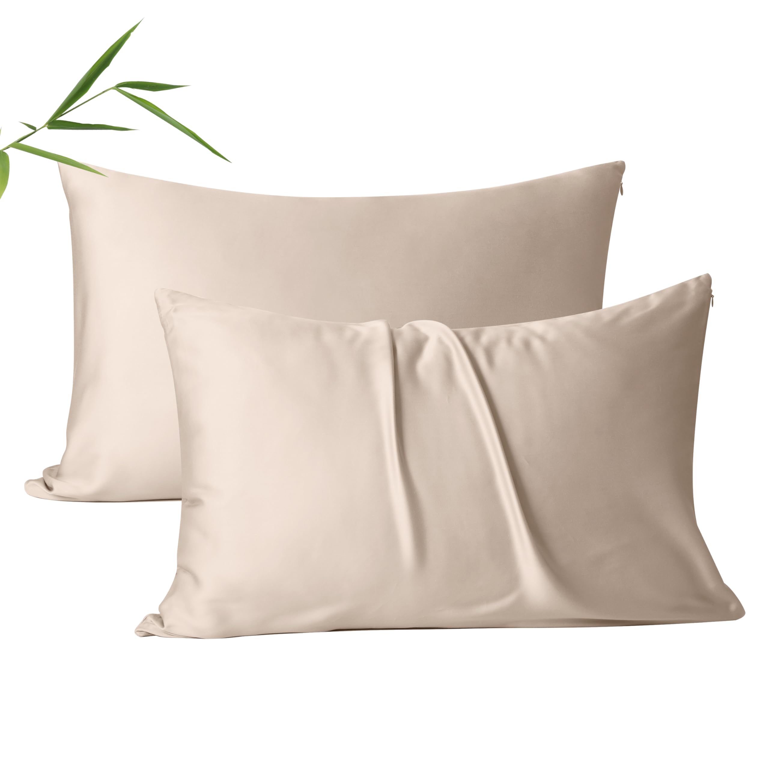 Photo 1 of 2 Pack Cooling Pillow Cases,Viscose Derived from Bamboo Pillow Protectors King Size Set of 2, 400 Thread Count Soft Silky Breathable Summer Pillow Cover with Zipper Hidden (2PCS, King, Beige)