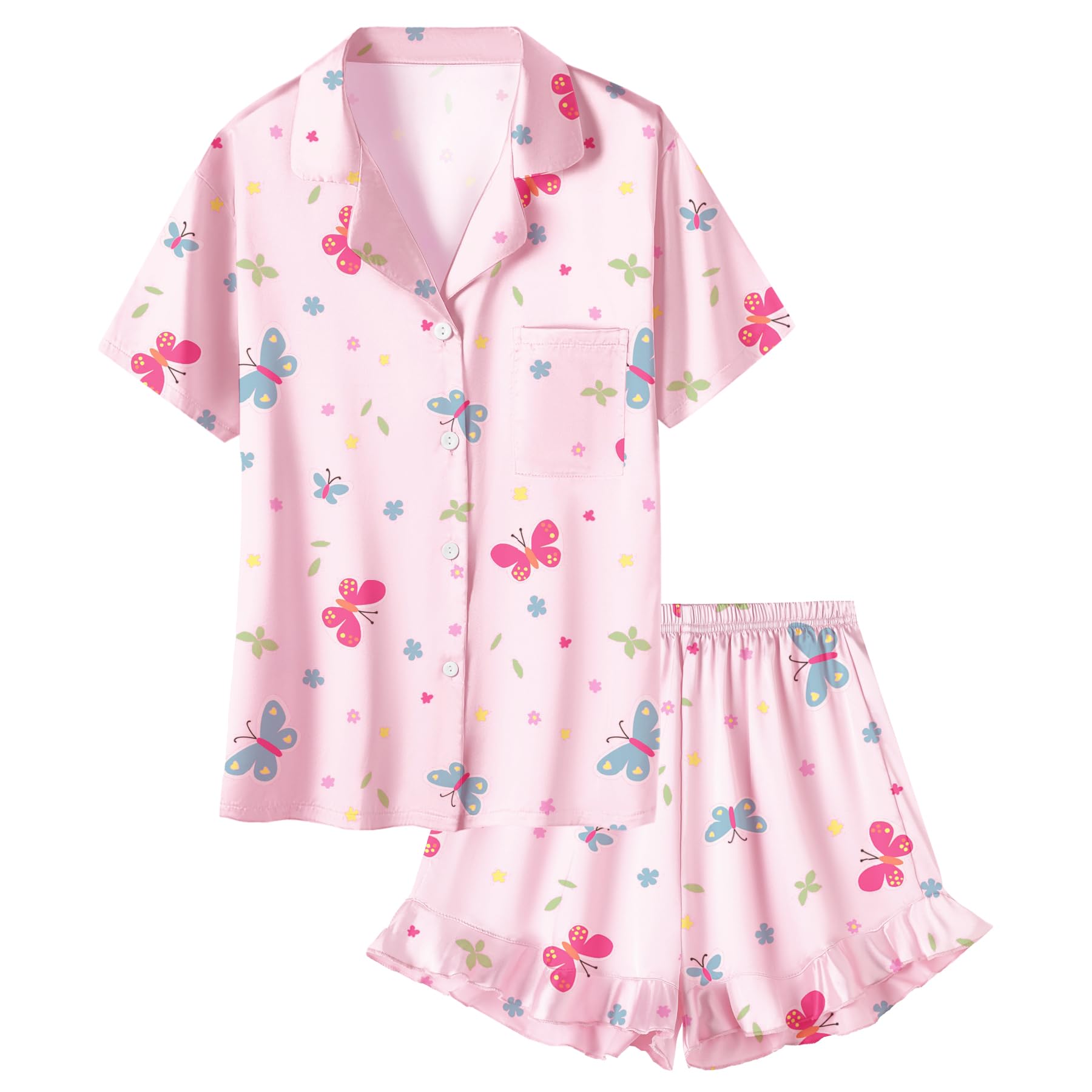 Umeyda Girls Satin Silky Collar V Neck Ruffle Short