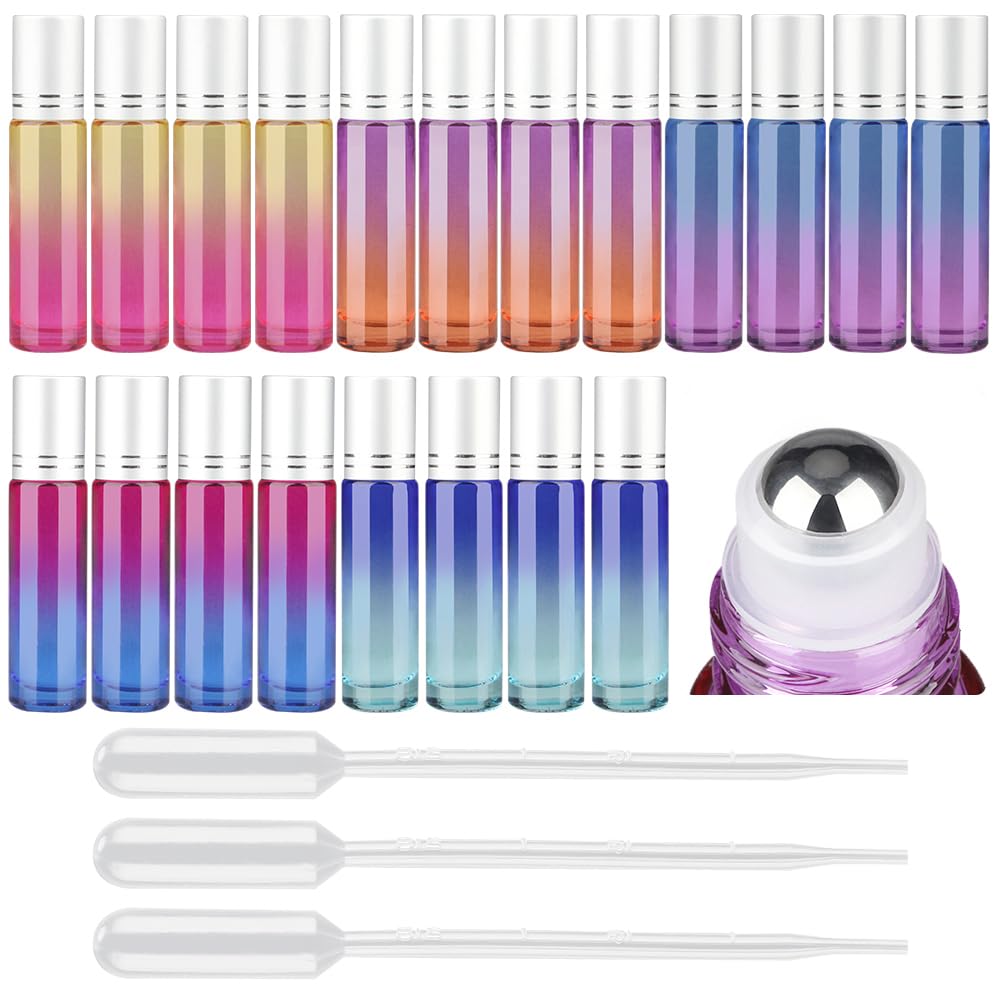 Tomorotec Home Essential Oil Rollerball Bottles 10ml with Stainless Steel Balls, Extra Thick for Oil with Opener and Drops (20 Pack)