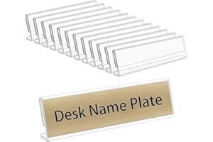 NIUBEE 12 Pack Acrylic 2x8 Name Plates for Desks,Horizontal Slant Back 2x8 Sign Holder for Table Display,Plastic Name License Plate Holder for Office Classroom Teacher Kids Woman Man,Blank