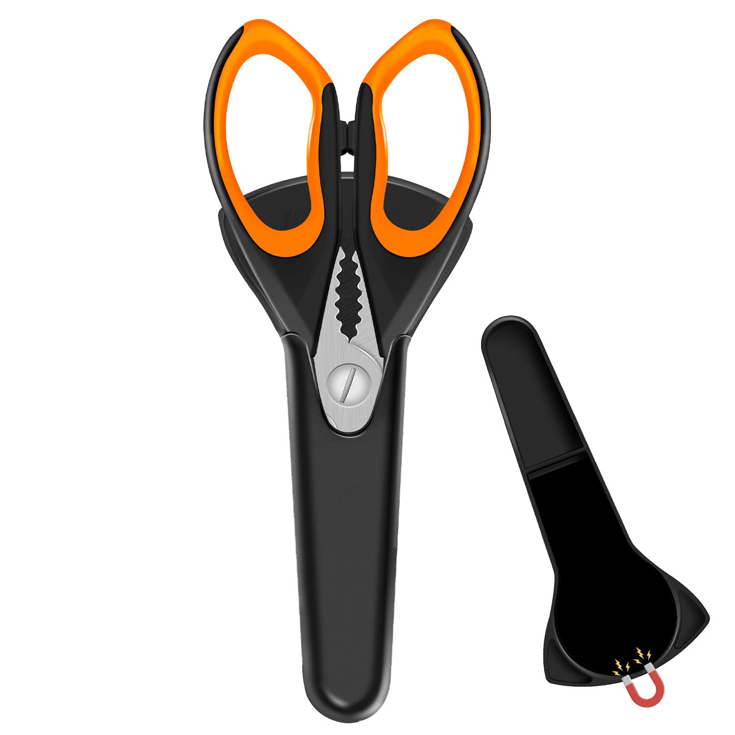 Photo 1 of 1 Pack Sharp Kitchen Scissor with Magnetic Holder, Heavy Duty Kitchen Shears Meat Scissors, Multifunctional Stainless Steel Cooking Poultry Scissors for Household School Picnic