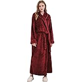 Hellomamma Womens Long Robe Soft Warm Fleece Plush Bathrobe Ladies Sleepwear Pajamas Housecoat Nightgown
