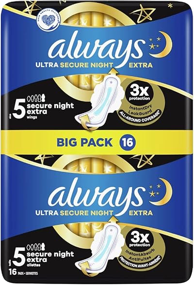 Always Ultra Secure Night Extra With Wings Sanitary Pads 16x