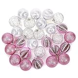 Juvale 28-Pack Christmas Tree Decorations - Glittery Xmas Ball Ornaments in 4 Assorted Designs - Perfect Festive DecorEmbellishments, 2.2 x 2.6 x 2.2 Inches, Pink and Silver