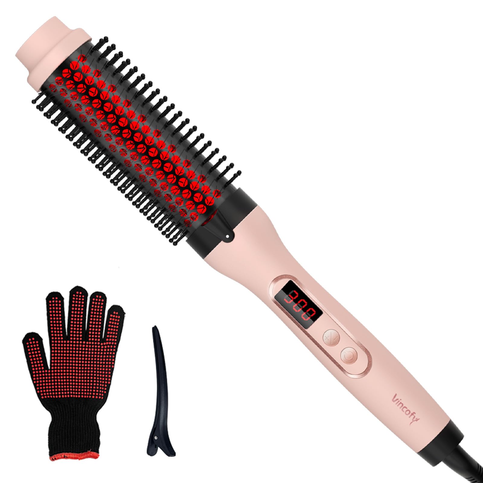 Photo 1 of Infrared Thermal Brush, Dual Voltage Negative Ions Heated Round Brush, 1 1/2 Inch Straightener & Curling Iron Brush 2 in 1, Dual PTC Non-Blowing Thermal Round for Wome, Pink