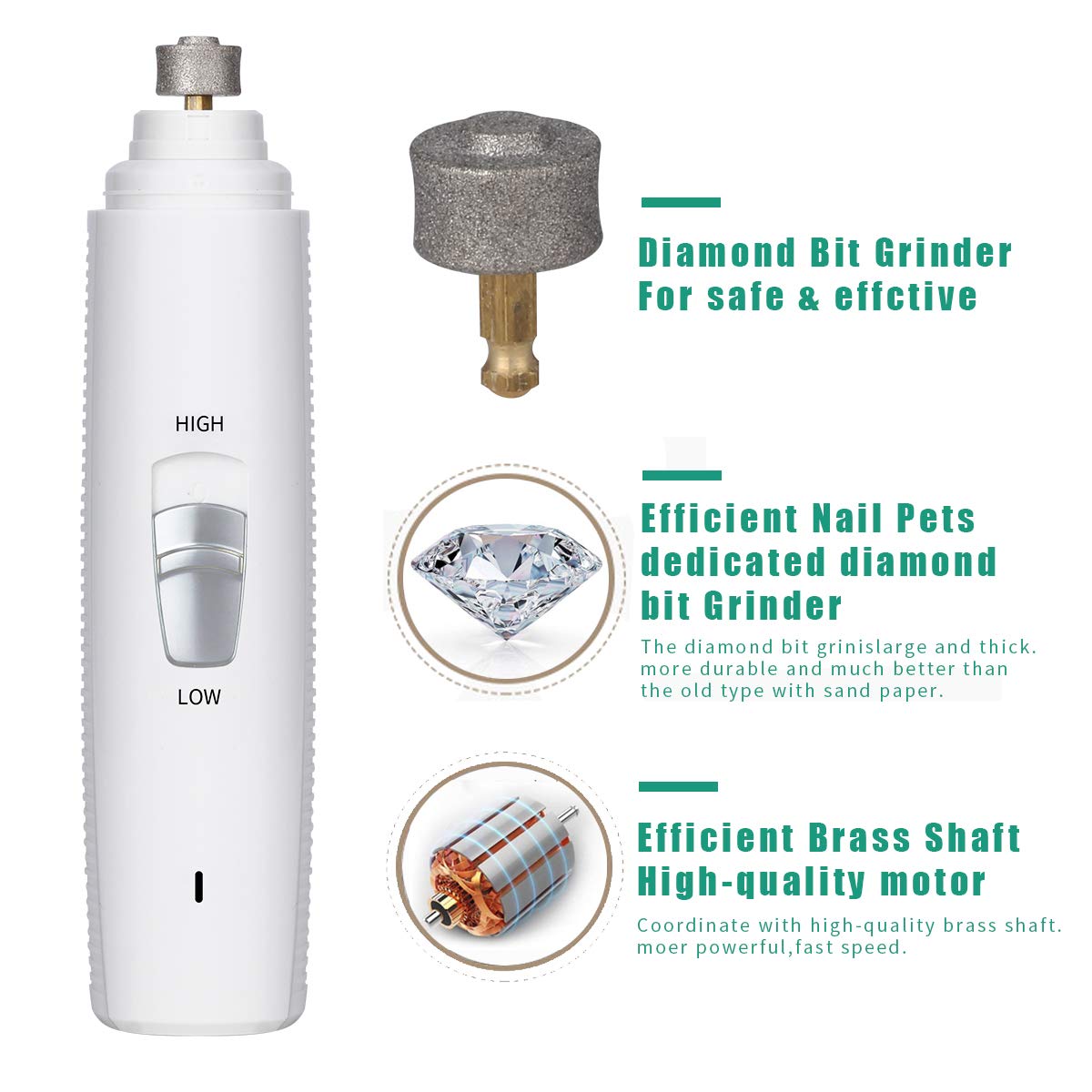 Anewgift Dog Nail Grinder,Electric Dog Nail Grinder Trimmer Clipper with USB Wire, Professional Nail Grooming &Trimming for Small Medium Large Pets, Safe, Ultra Quiet Painless