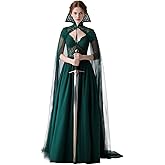 L'VOW Black Vampire Cloak with Lace Collar Women Standinng Collar Long Tulle Cape Gothic Cloak Halloween Witch Cosplay