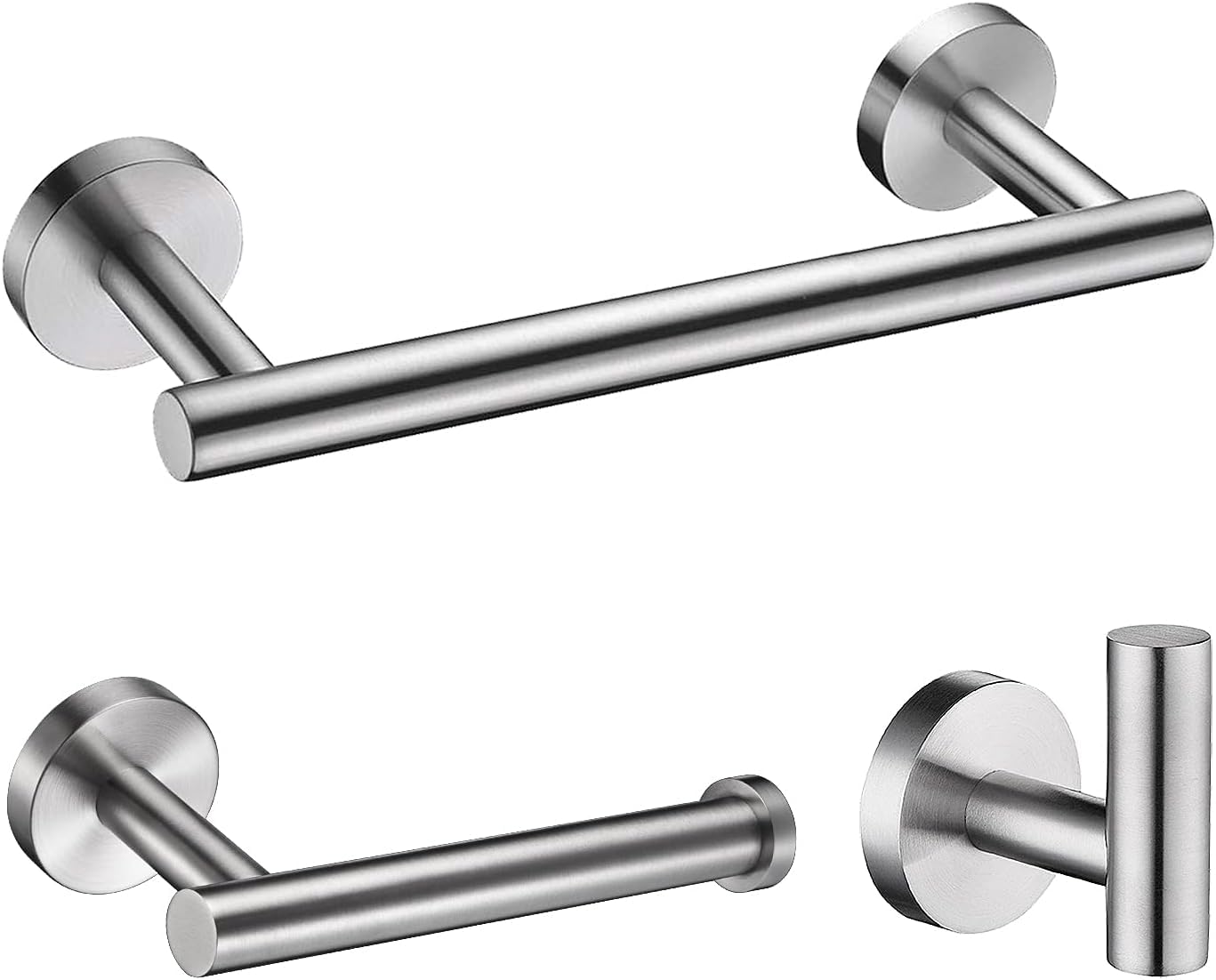Brushed Silver Bathroom Hardware, NSCMQSL Bathroom Accessories Set Includes Toilet Paper Holder 12 Inch Towel Bar Robe Hook Wall Mounted,3 Pieces
