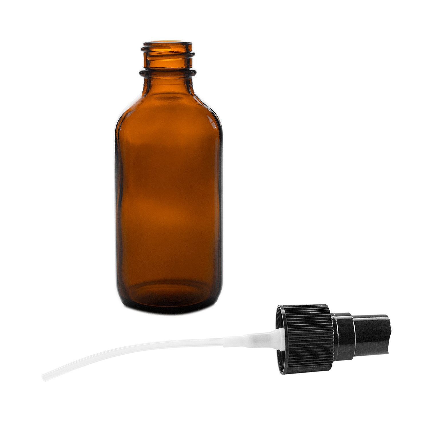 2 oz Amber Boston Round Glass Bottle with Fine Mist Sprayer Dispenser for Essential Oils, Chemistry Lab Chemicals, Colognes & Perfumes (6 Pack): Industrial & Scientific