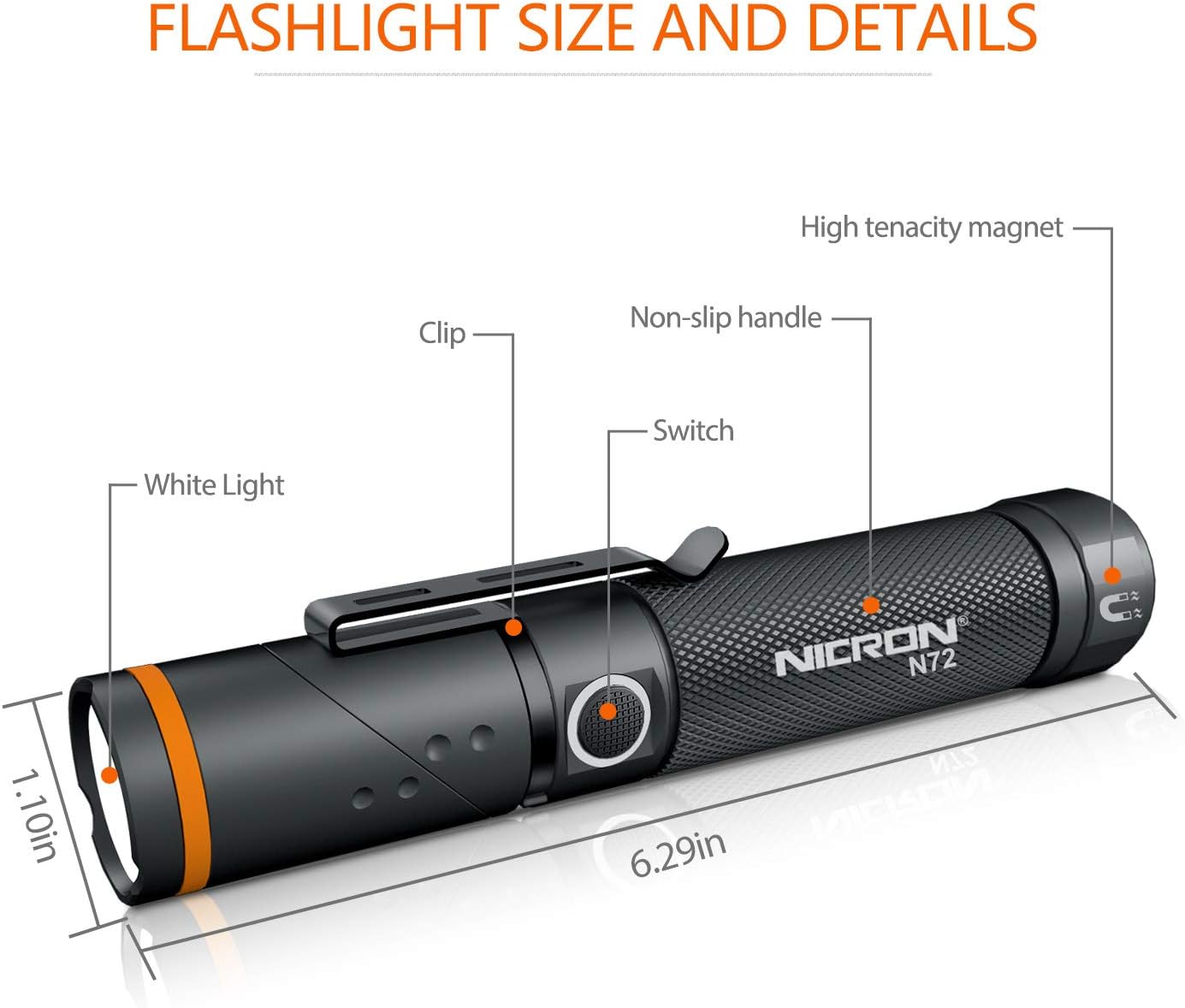 Flashlight, NICRON N72 800 Lumens Tactical Flashlight, 90 Degree Flashlight IPX4 Waterproof Led Flashlight 4 Modes- Best High Lumens Are For Camping, Outdoor, Maintain (18650/AAA Not included) - - 
