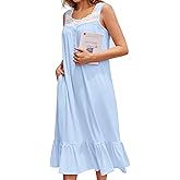 Ekouaer Nightgowns for Women Sleeveless Night Gown Victorian Sleep Shirt with Pockets Ladies Pajamas Lace Trim Sleepwear