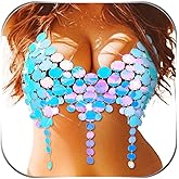 REETAN Sequin Chain Bra Top Body Rave Outfit for Women