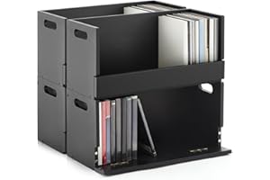 CroBlissful 4 Set Wooden DVD Storage Box DVD Storage Shelf Holder Solid Wood Cassette Tape Display Organizer with Carrying Handle for CD, Movie Cases, Each Organizer Can Store up to 26 Boxes (Black)