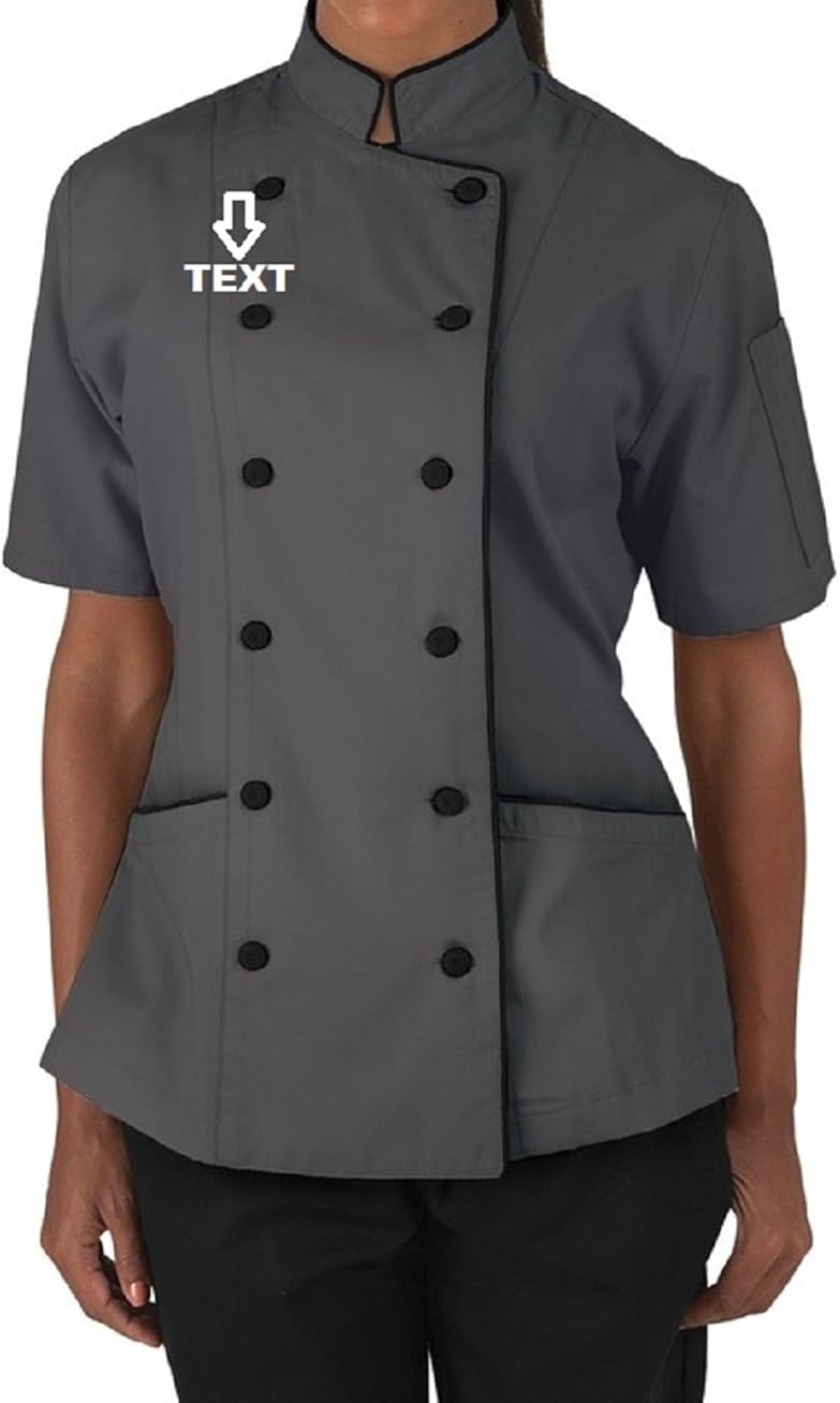 Name Embroidery Short Sleeves Women's Ladies Chef's Coat Jacket Amazon