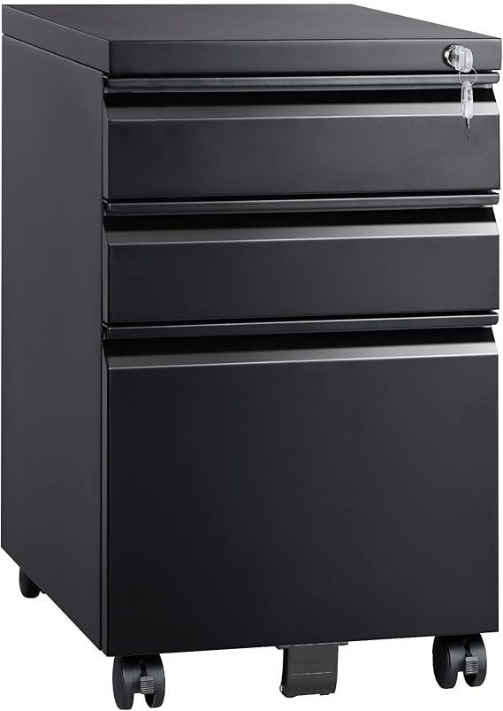 DEVAISE 3 Drawer Mobile File with Lock, Metal Filing