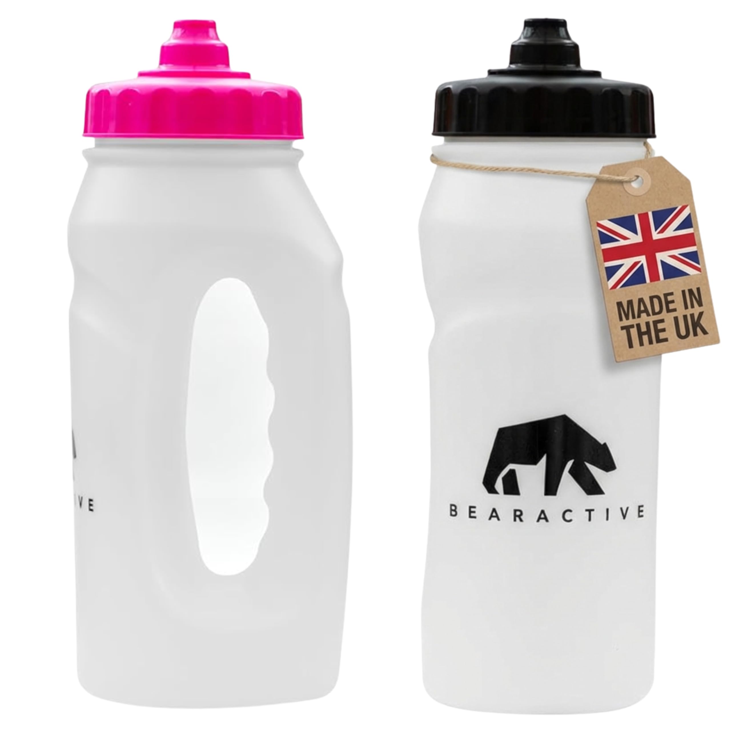 Bearactive 2 x Running Bottle Lightweight 500 ml Handheld Sports Water Bottles with Valve Sprout - BPA Free Plastic and Leak Proof - Runners Hand Grip Bottle for Jogging, Hiking, Gym - Black & Pink