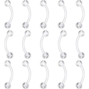 Neyauo 15 Pcs Clear Eyebrow Piercing Clear Piercing Retainers 16G Invisible Curved Barbell Plastic Belly Button Rings Cartila