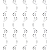 Neyauo 15 Pcs Clear Eyebrow Piercing Clear Piercing Retainers 16G Invisible Curved Barbell Plastic Belly Button Rings Cartilage Tragus Helix Daith Earring Piercings Jewelry for Women Men