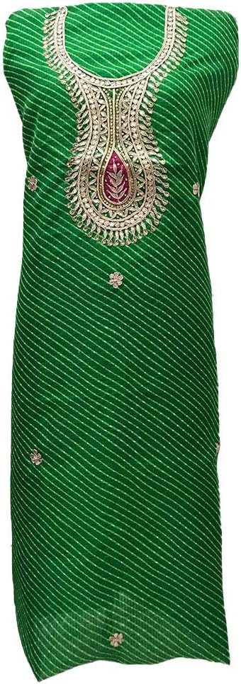Kriti Couture Women's Gota Patti Lehariya Unstitched Kurti (Green, Free Size)