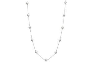 Belacqua Cultured Freshwater Pearl Station Necklace in 10K White or Yellow Gold,Size 6MM-7MM, 18 Inches Dainty Cable Chain, Real Jewelry for Women, Gift Box Included