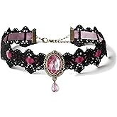 ANGLEQUEEN Lace Choker Witch Necklace for Women Halloween Gothic Lace Collar Punk Rhinestone Gothic Necklace Prom Jewelry Halloween Vampire Choker Necklace Costume Emo Witch Accessories