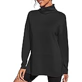 Fisoew Women's Turtleneck Oversized Sweatshirt Casual Long Sleeve Loose Side Slit Pullovers Tunic Tops