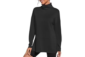 Fisoew Women's Turtleneck Oversized Sweatshirt Casual Long Sleeve Loose Side Slit Pullovers Tunic Tops