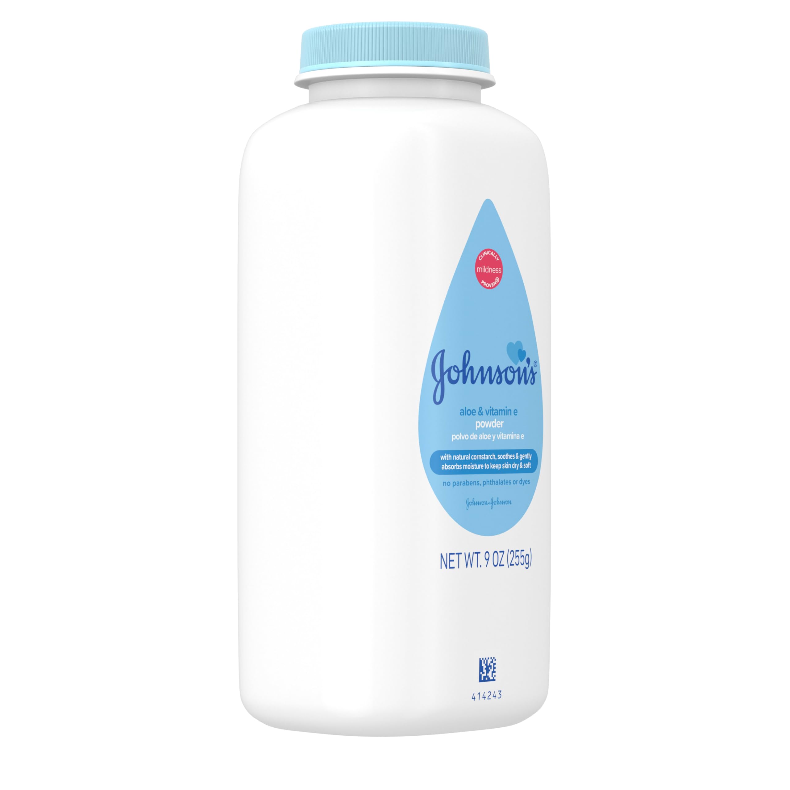 Johnson's Naturally Derived Cornstarch Baby Powder, Aloe & Vitamin E for Delicate Skin, Hypoallergenic, Free of Talc, Parabens, Phthalates & Dyes, Silky for Gentle Baby Skin Care, 9 oz