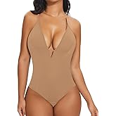 SHAPERIN Bodysuit for Women Shapewear Tummy Control Deep V Neck Plunge Sleeveless Backless Thong Body Suit Tank Top