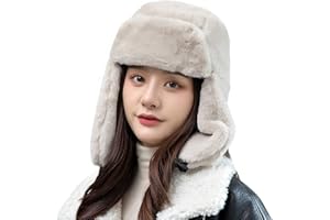 ITODA Women's Furry Trapper Hat Faux Fur Full Hood Ushanka Windproof Warmer Hat Russian Earflap Outdoor Skiing Plush Men Cap