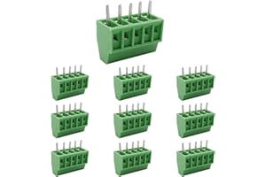 Cermant 10 pcs 5 Pin XK128-2.54MM (0.1inch) Pitch Screw Terminal Block Connector Green 150V 6A PCB Mount Screw Terminal Block Connector (2.54MM-5P-10Pcs)
